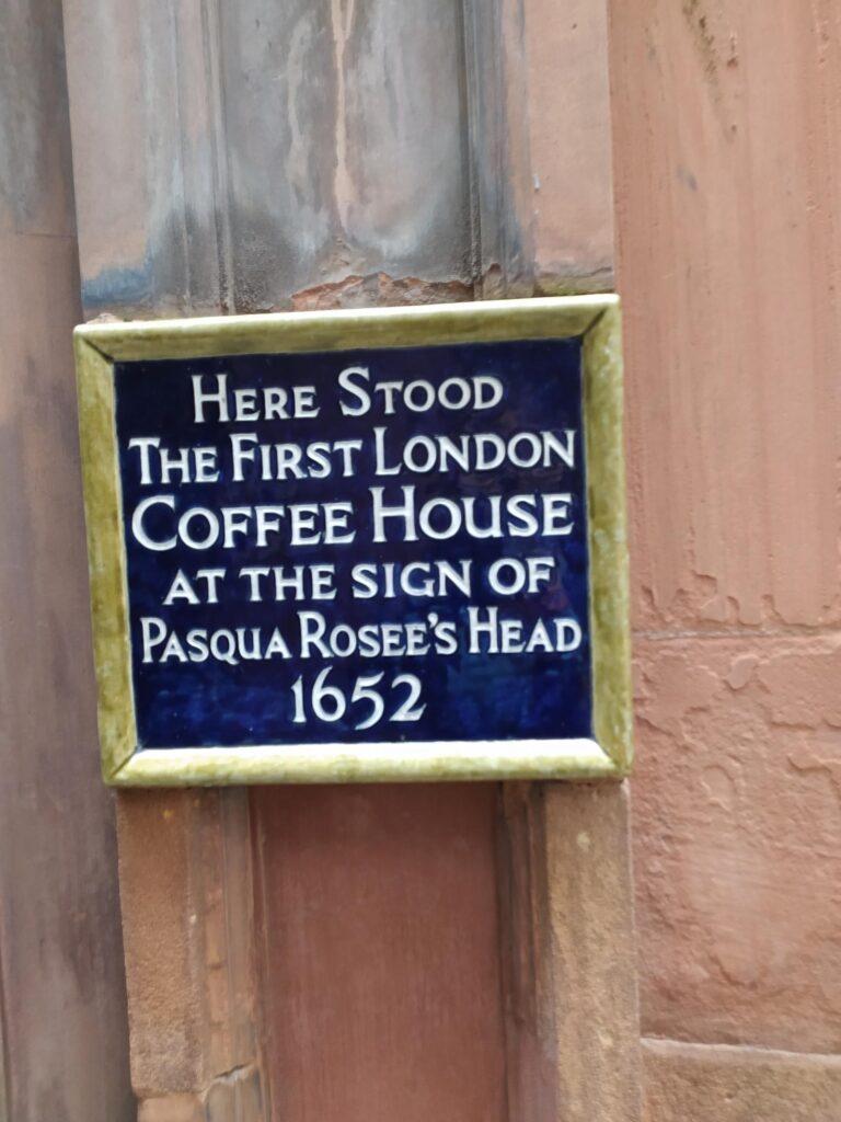pancarte indiquant le premier café en 1652